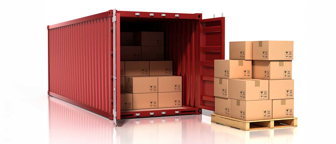 An Open Shipping Container with Packaged Boxes