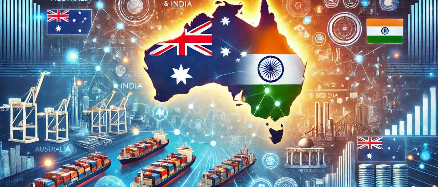 A visual representation of Australia and India trade partnership negotiations showcasing key elements of trade agreements such as economic growth