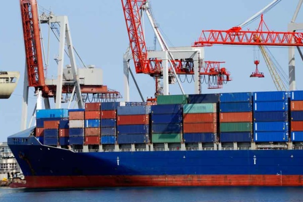 container ship at a port